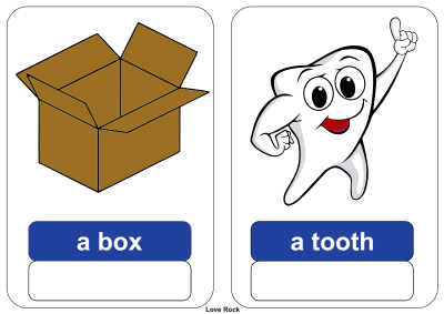 צילום מתוך כרטיסי יחיד ורבים של Love Rock: a box ו-a tooth עם מקום לכתיבת הרבים