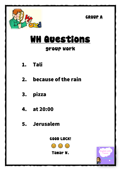 צילום מתוך כרטיס העבודה הראשון לתרגול מילות שאלה, מאת Tamar W.