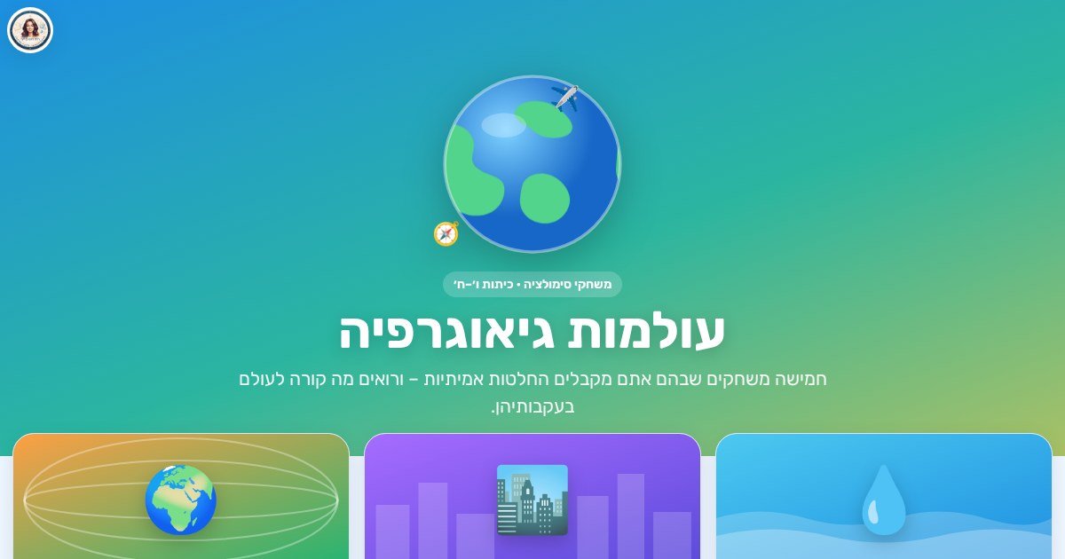 עמוד הבית של עולמות גיאוגרפיה – חמישה משחקי סימולציה