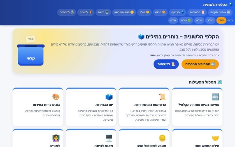 עמוד הפתיחה של הקלפי הלשונית – בוחרים במילים 🗳️
