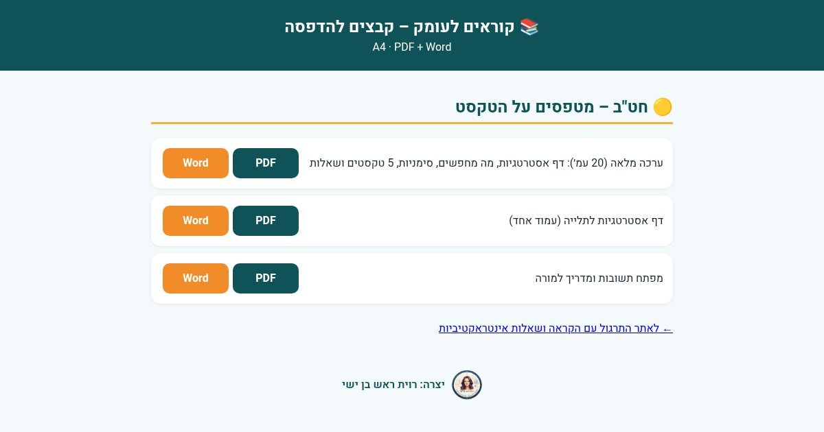 עמוד הפתיחה של מטפסים על הטקסט – ערכת אסטרטגיות קריאה לחט"ב