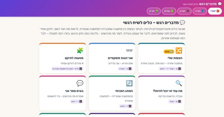 עמוד הפתיחה של מדברים רגש – כלים לשיח רגשי בכיתה 💬