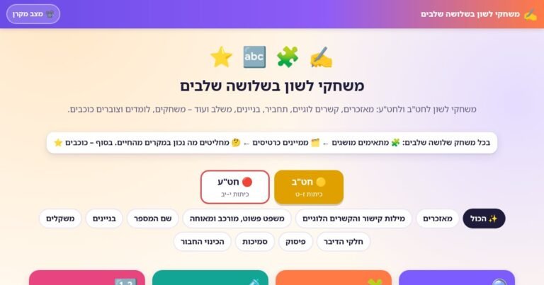עמוד הפתיחה של משחקי לשון בשלושה שלבים – מאזכרים, קשרים לוגיים, תחביר ובניינים