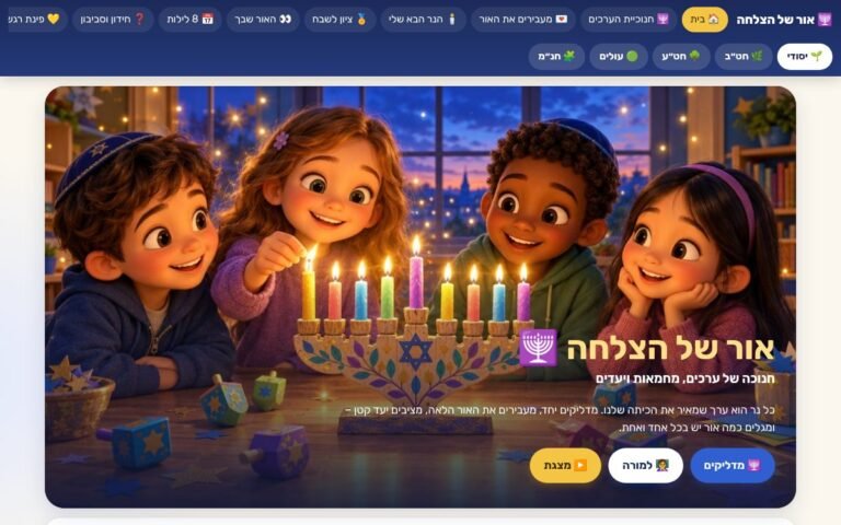 עמוד הפתיחה של אור של הצלחה – חנוכה של ערכים, מחמאות ויעדים 🕎