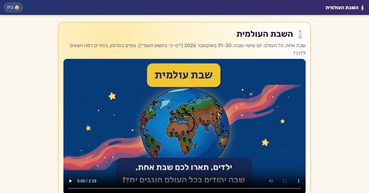 עמוד הפתיחה של השבת העולמית – שבת אחת, כל העולם 🕯️