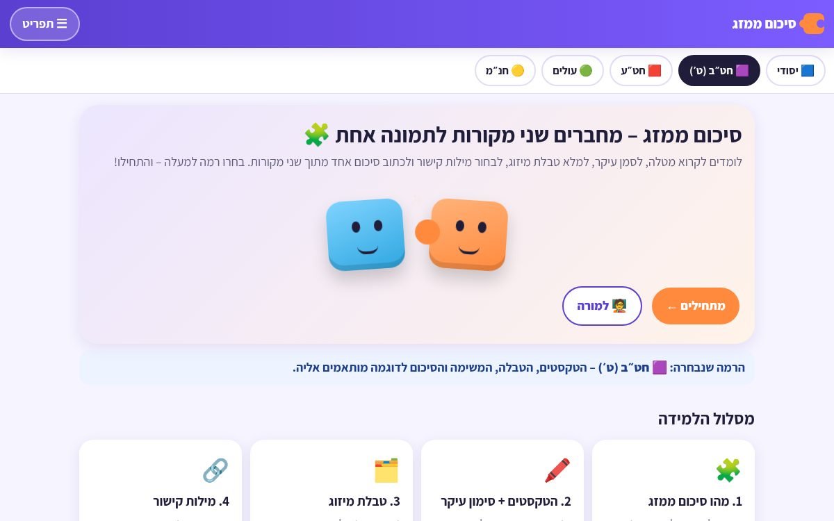 עמוד הפתיחה של סיכום ממזג – מחברים שני מקורות לתמונה אחת 🧩