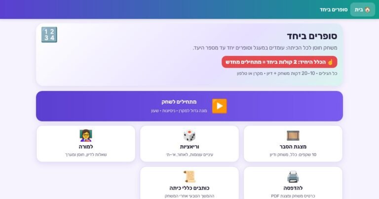 עמוד הפתיחה של סופרים ביחד – משחק חוסן קבוצתי לכל הכיתה
