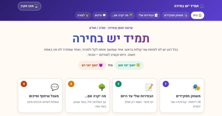 עמוד הפתיחה של תמיד יש בחירה – שיעור על בחירות ואחריות אישית