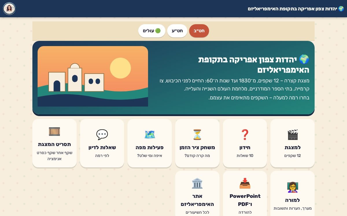 עמוד הפתיחה של יהדות צפון אפריקה בתקופת האימפריאליזם – מצגת קצרה 🌍